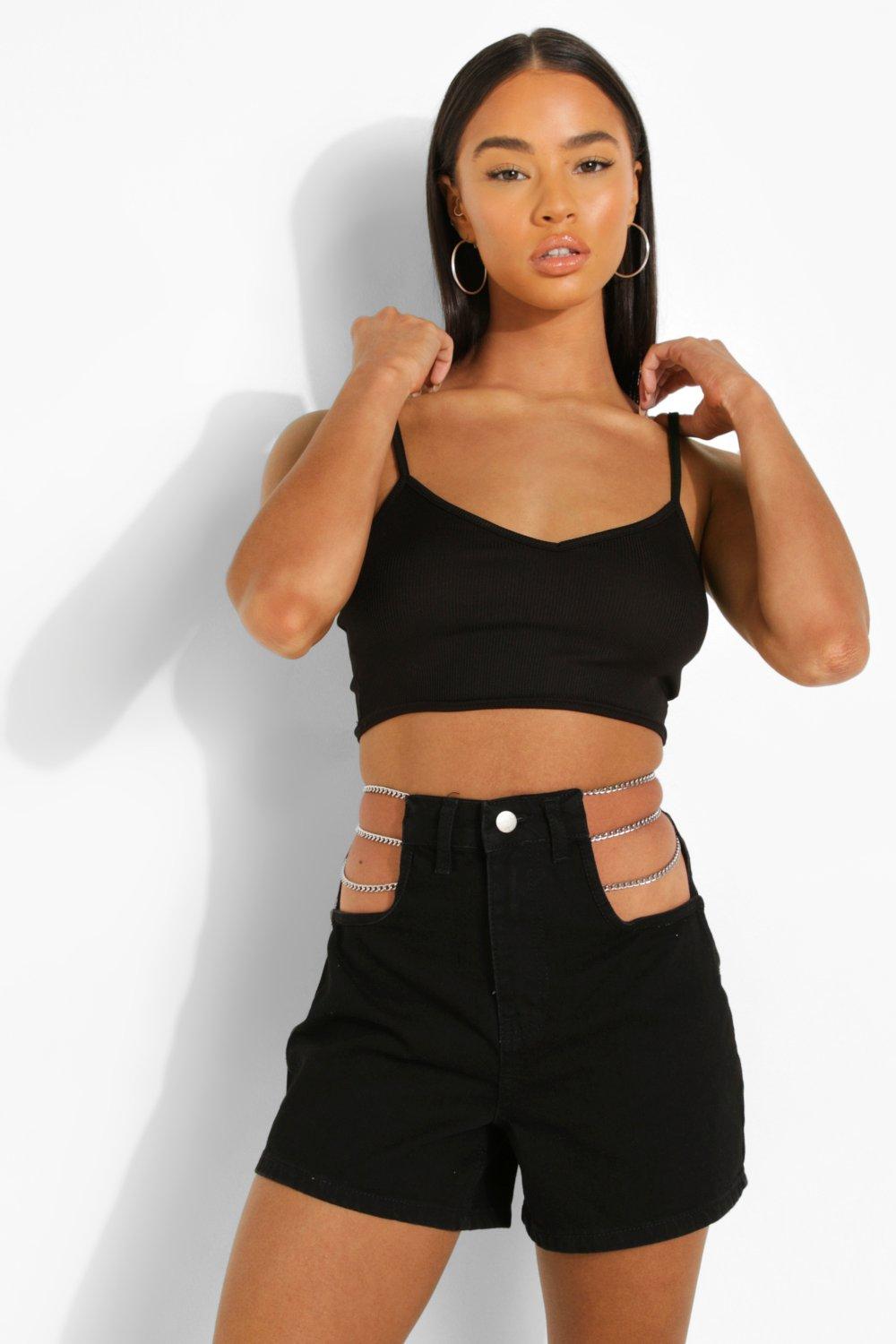Denim Boyfriend Shorts With Chain Waist